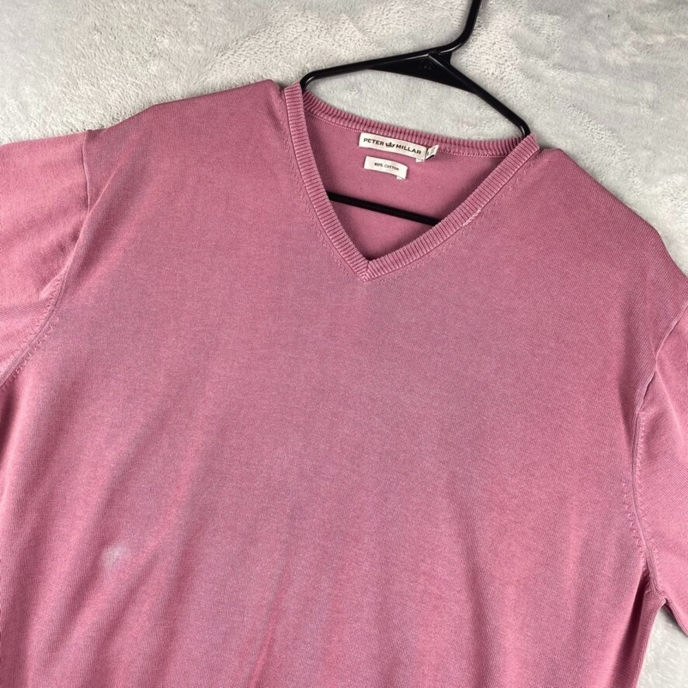 Peter Millar Sweater Mens Large V Neck Pullover Golf Pink